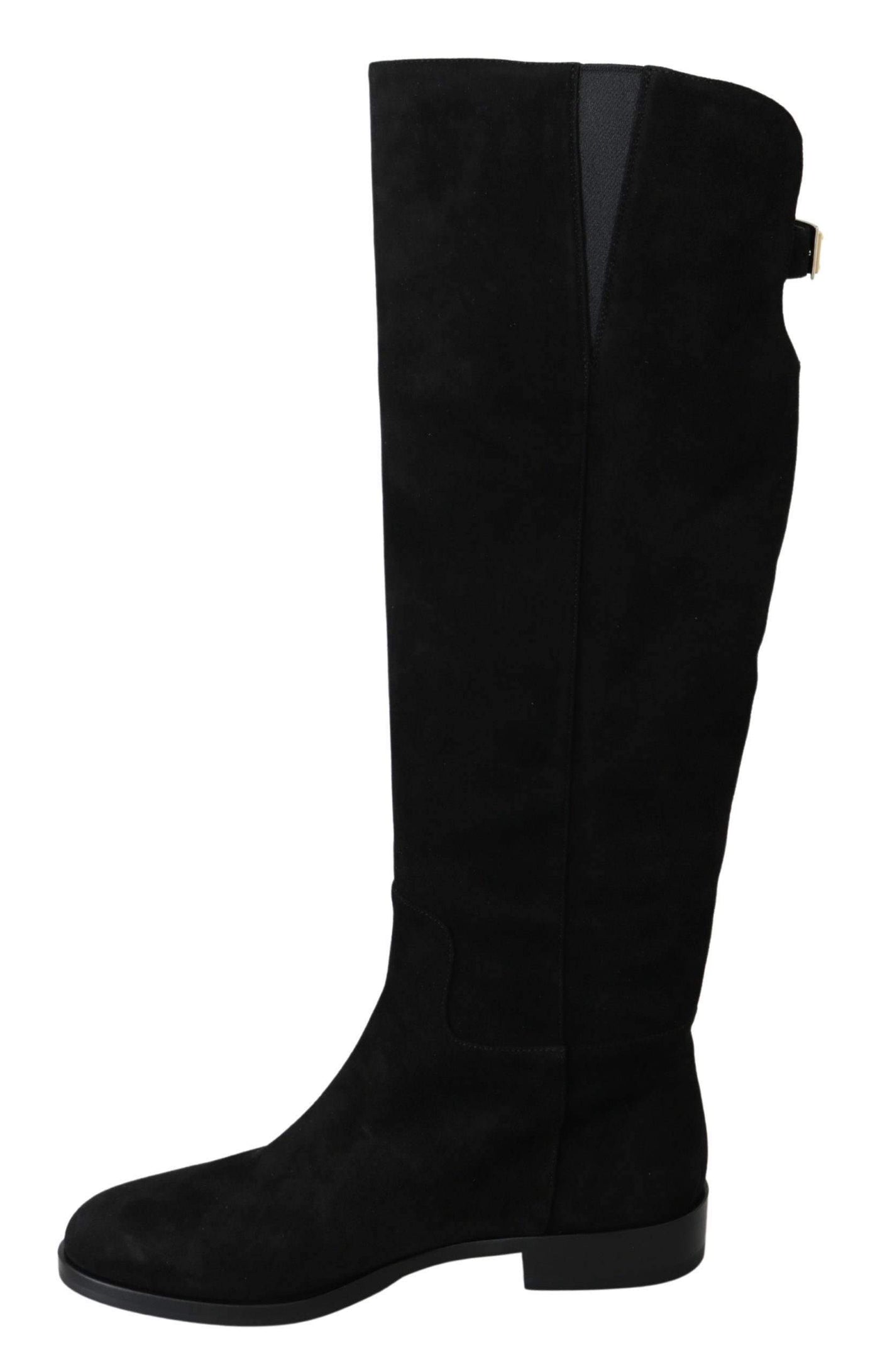 Dolce & Gabbana Black Suede Knee High Flat Boots Shoes #women, Black, Boots - Women - Shoes, Brand_Dolce & Gabbana, Dolce & Gabbana, EU38/US7.5, EU39/US8.5, feed-agegroup-adult, feed-color-black, feed-gender-female, feed-size-US10.5, Gender_Women, Shoes - New Arrivals at SEYMAYKA