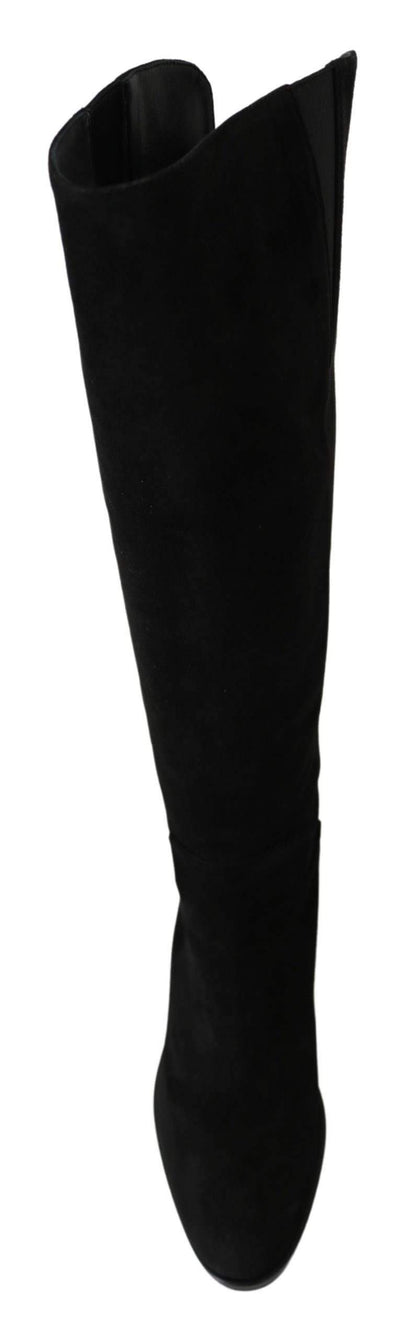 Dolce & Gabbana Black Suede Knee High Flat Boots Shoes #women, Black, Boots - Women - Shoes, Brand_Dolce & Gabbana, Dolce & Gabbana, EU38/US7.5, EU39/US8.5, feed-agegroup-adult, feed-color-black, feed-gender-female, feed-size-US10.5, Gender_Women, Shoes - New Arrivals at SEYMAYKA