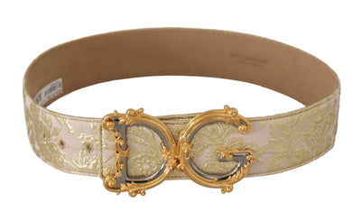 Dolce & Gabbana Pink Wide Waist Jacquard DG Logo Gold Logo Buckle Belt