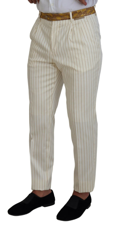 Dolce & Gabbana Off White Gold Striped Tuxedo Slim Fit Suit