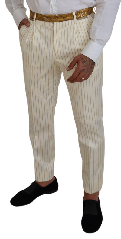 Dolce & Gabbana Off White Gold Striped Tuxedo Slim Fit Suit
