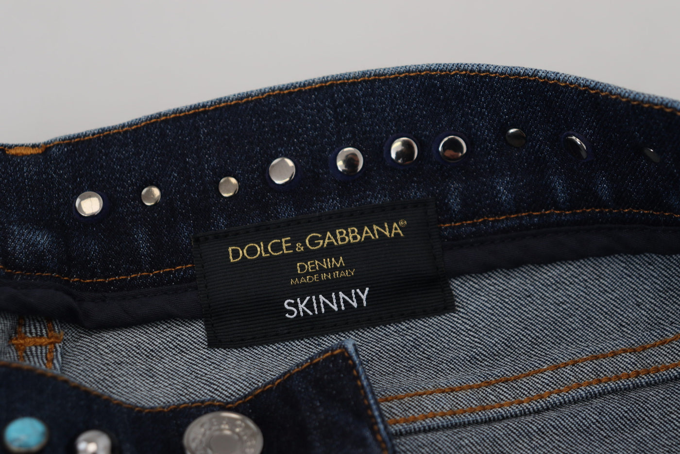 Dolce & Gabbana Blue Cotton Studded Low Waist Denim Jeans