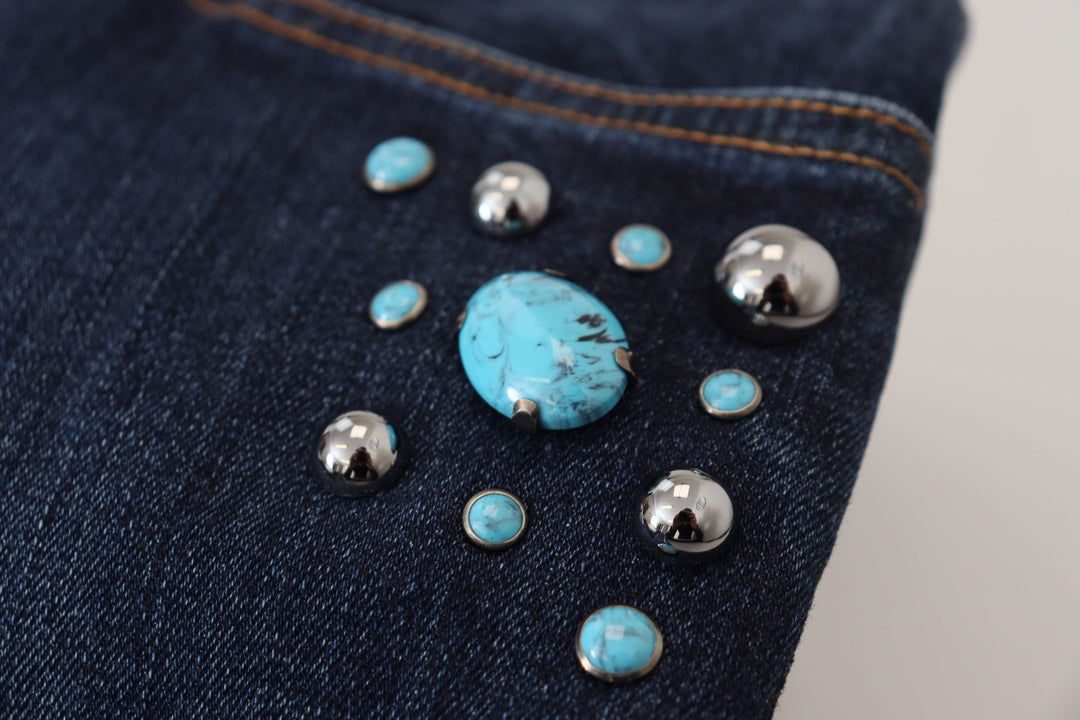 Dolce & Gabbana Blue Cotton Studded Low Waist Denim Jeans