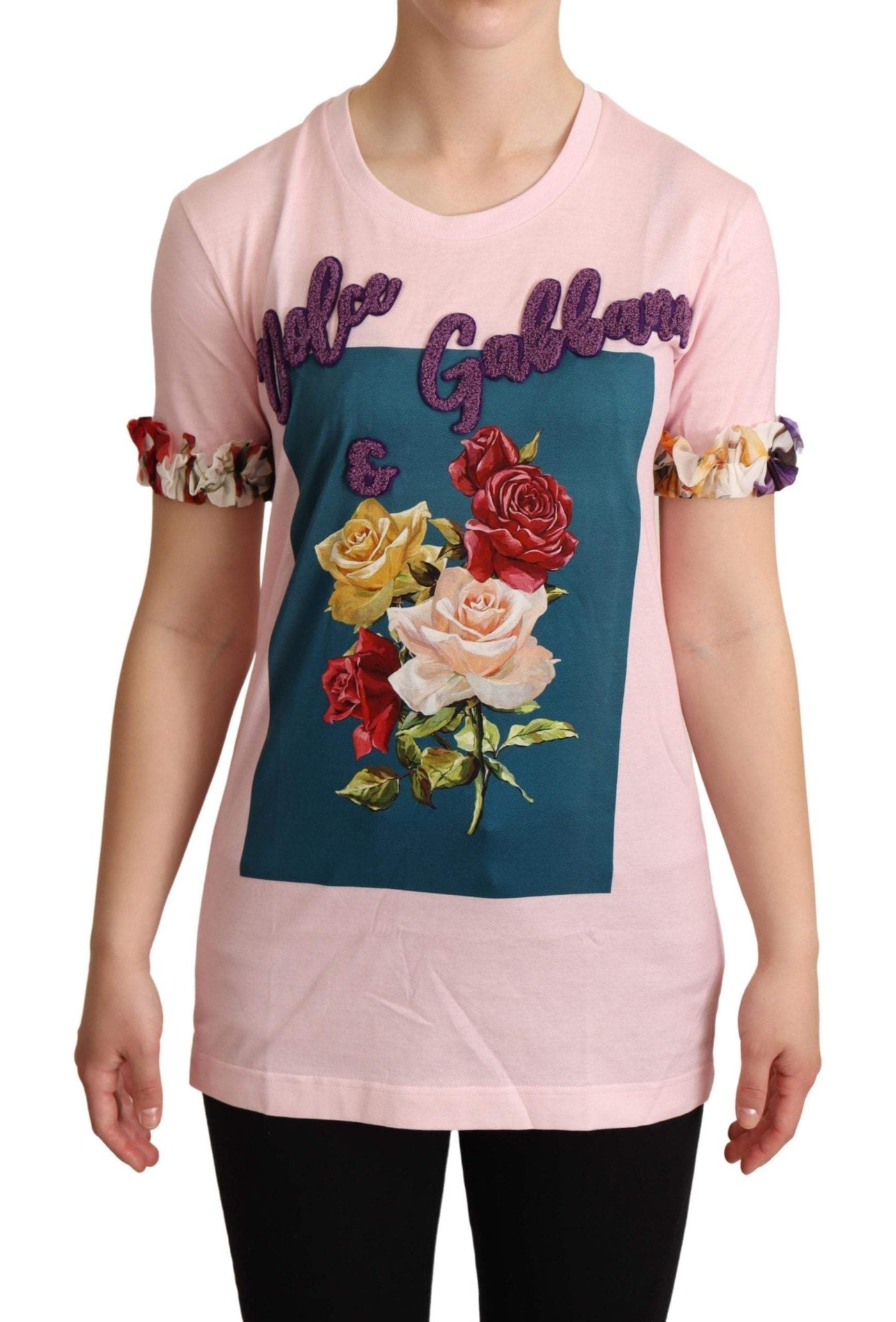 Dolce & Gabbana Pink Cotton Floral Roses Crewneck T-shirt Dolce & Gabbana, feed-agegroup-adult, feed-color-Pink, feed-gender-female, IT36 | XS, IT38 | S, Pink, Tops & T-Shirts - Women - Clothing at SEYMAYKA