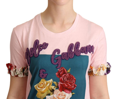 Dolce & Gabbana Pink Cotton Floral Roses Crewneck T-shirt Dolce & Gabbana, feed-agegroup-adult, feed-color-Pink, feed-gender-female, IT36 | XS, IT38 | S, Pink, Tops & T-Shirts - Women - Clothing at SEYMAYKA