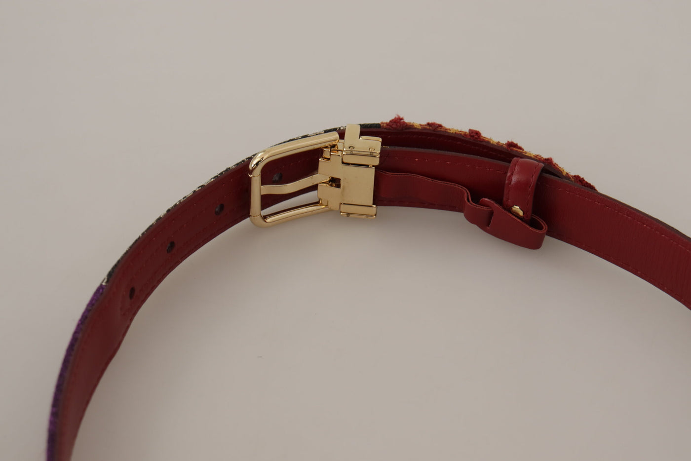 Dolce & Gabbana Multicolor Patchwork Leather Gold Metal Buckle Belt