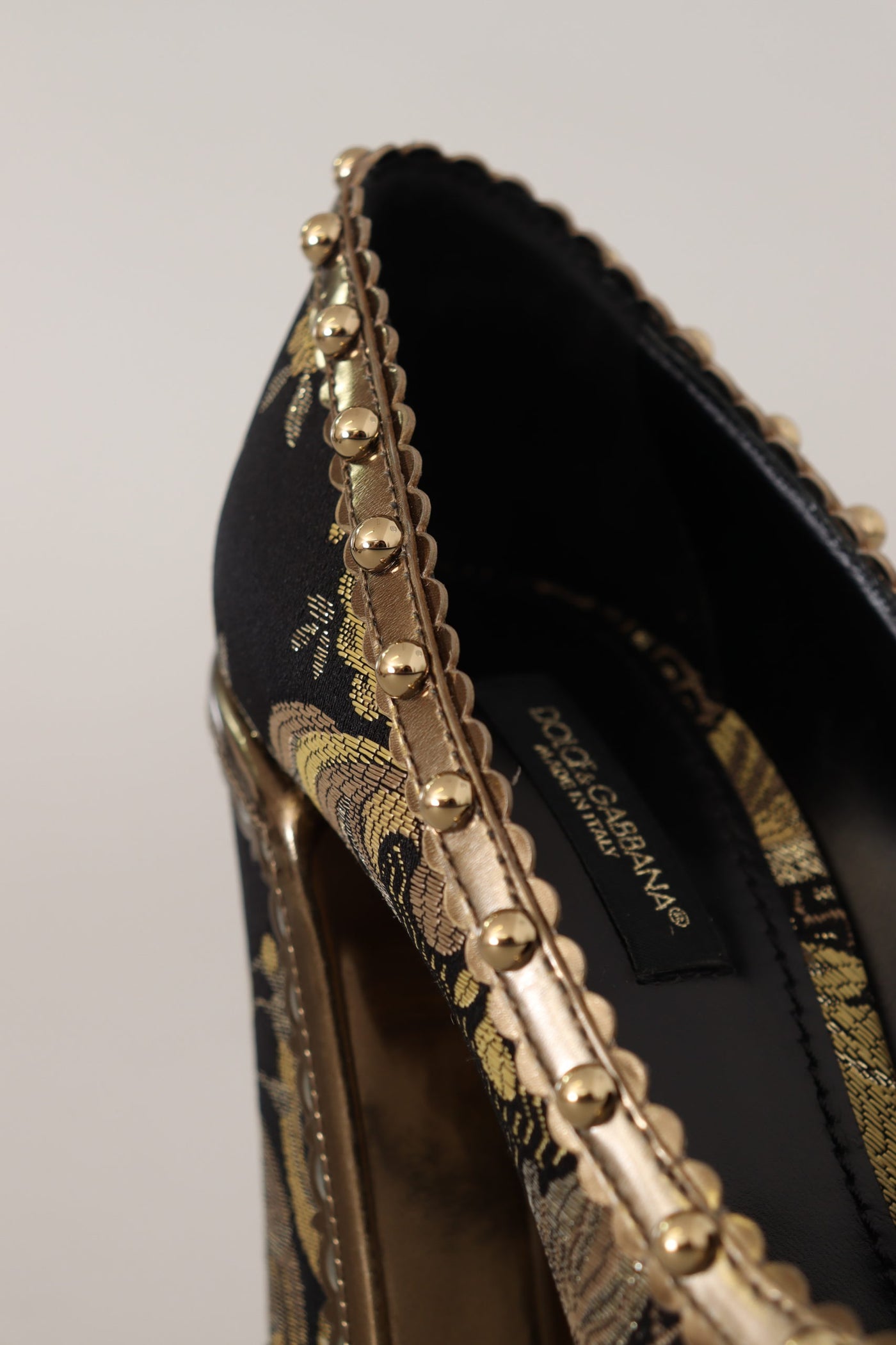 Dolce & Gabbana Gold Crystal Square Toe Brocade Pumps Shoes