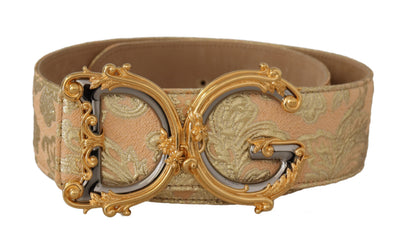 Dolce & Gabbana Gold Wide Waist Jacquard Baroque DG Logo Buckle Belt