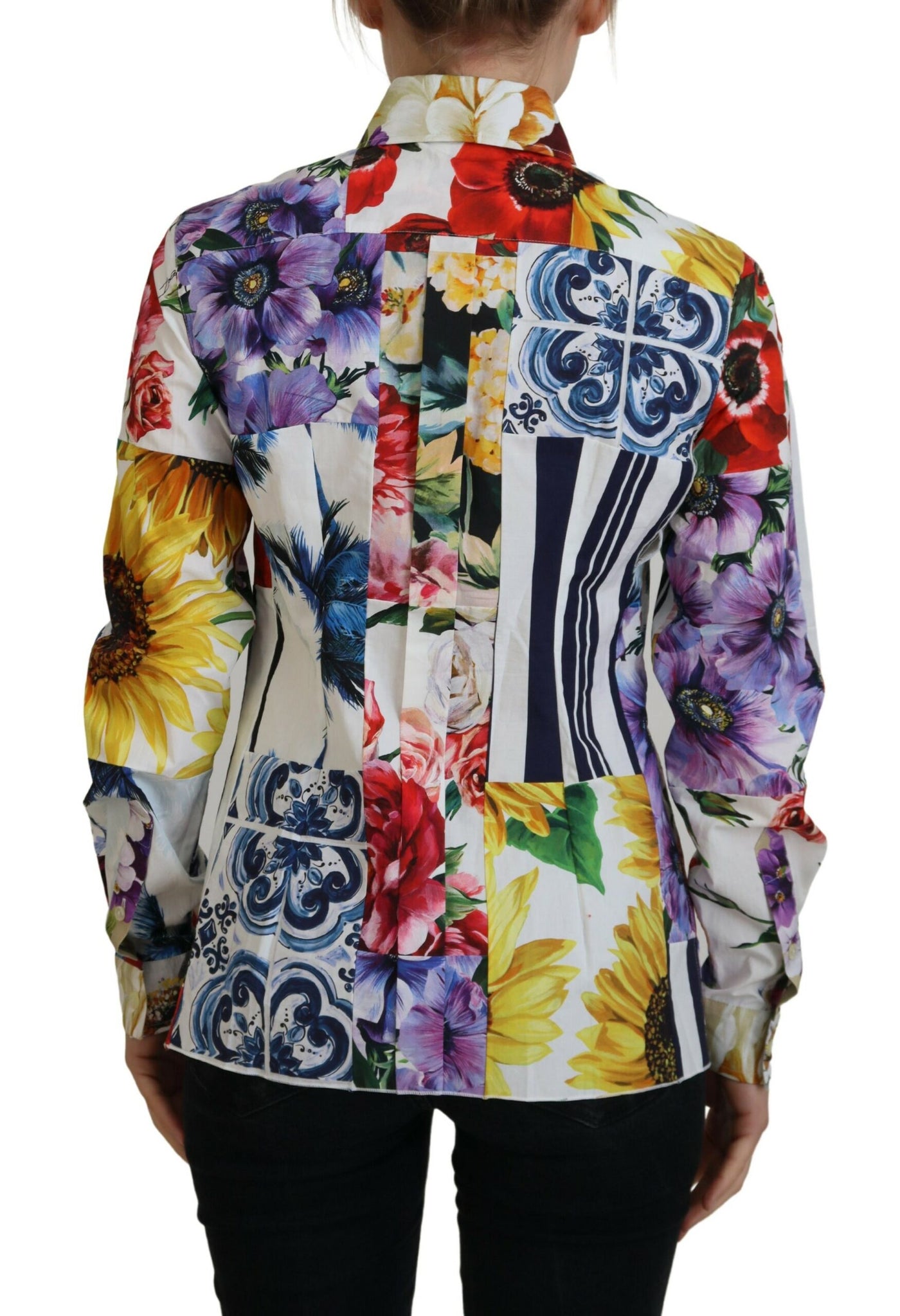 Multicolor Floral Cotton Collared Blouse Top