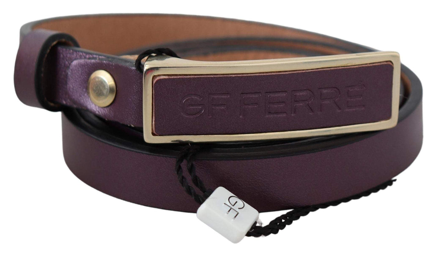 GF Ferre Gold Logo Buckle Waist Leather Skinny Belt #women, 90 cm / 36 Inches, Accessories - New Arrivals, Belts - Women - Accessories, Bordeaux, feed-agegroup-adult, feed-color-bordeaux, feed-gender-female, GF Ferre at SEYMAYKA