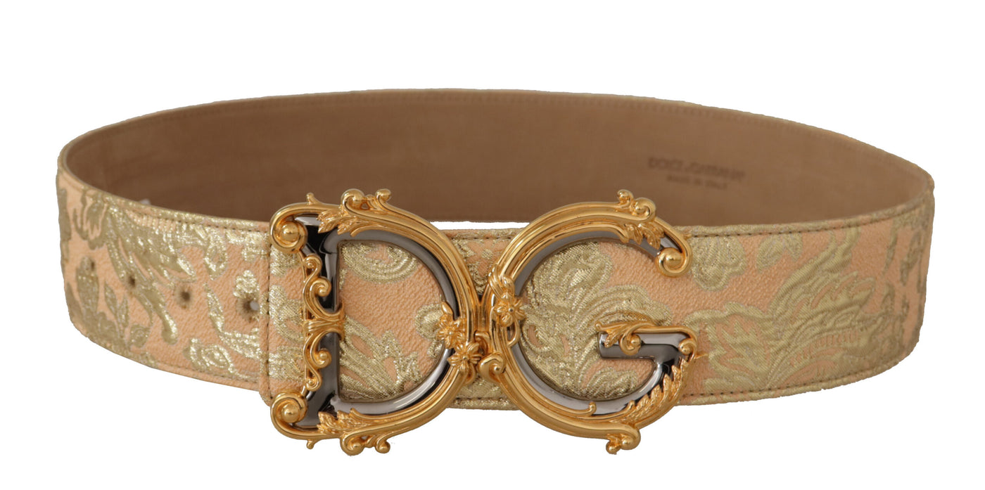 Dolce & Gabbana Gold Wide Waist Jacquard Baroque DG Logo Buckle Belt