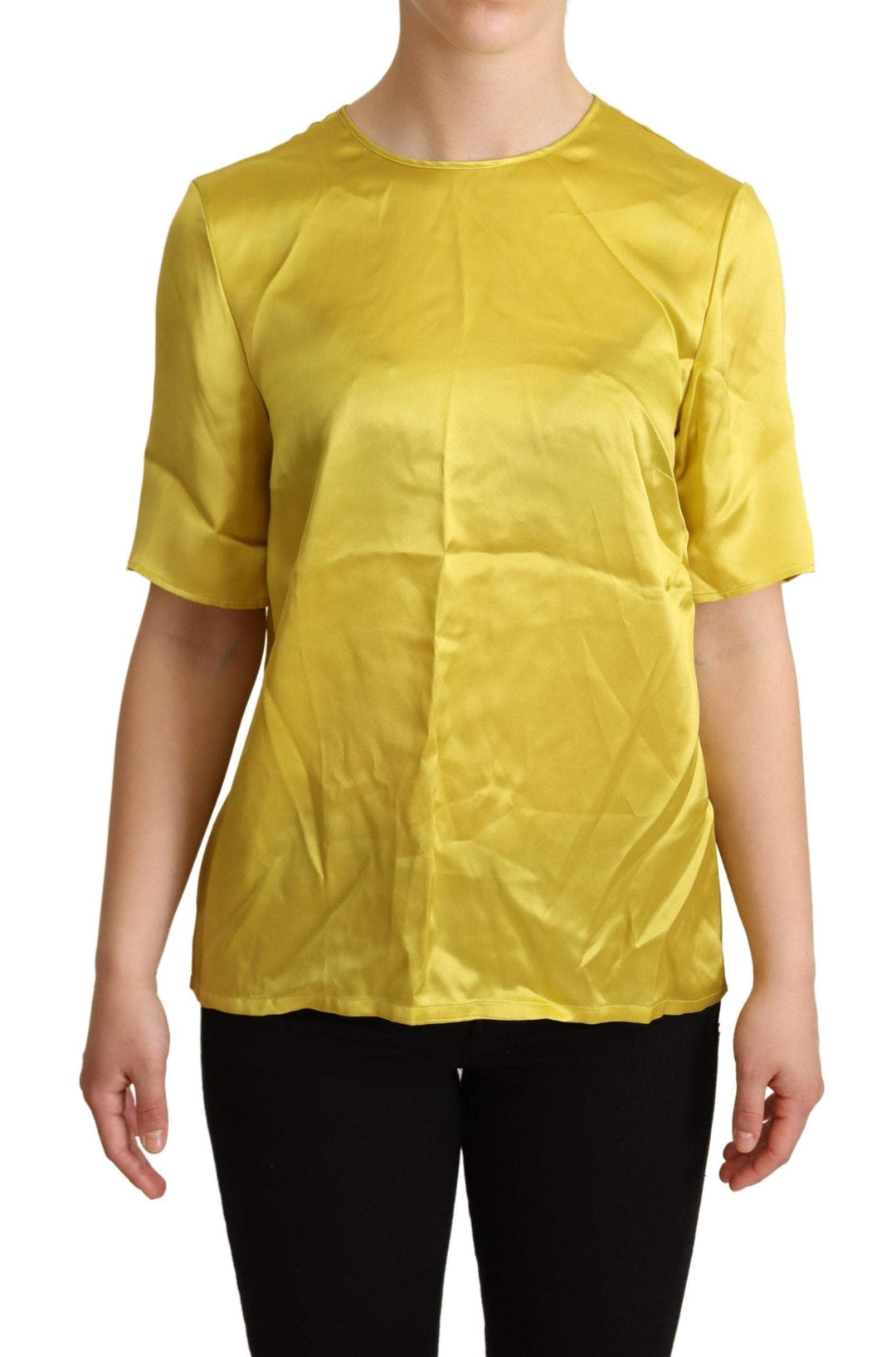 Dolce & Gabbana Yellow Silk Short Sleeve Blouse T-shirt Dolce & Gabbana, feed-agegroup-adult, feed-color-Yellow, feed-gender-female, IT38|XS, IT42|M, IT44|L, IT46|XL, Tops & T-Shirts - Women - Clothing, Yellow at SEYMAYKA