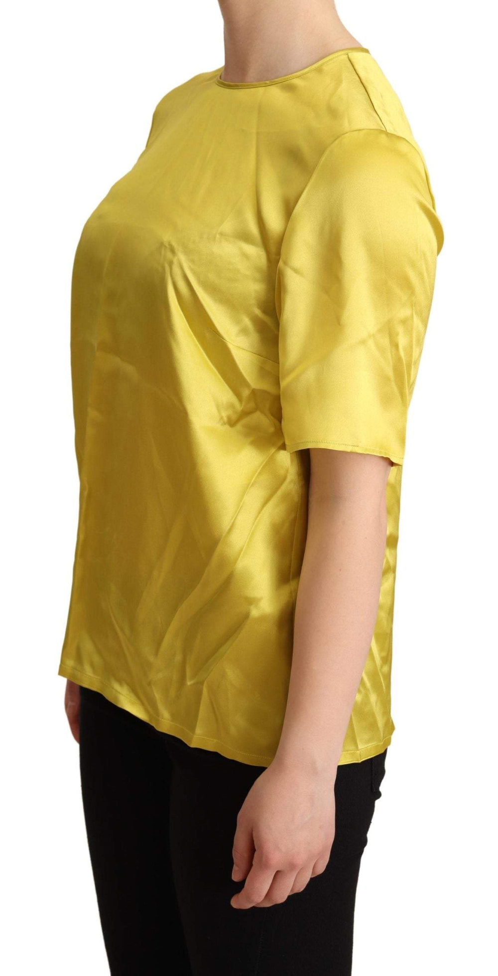 Dolce & Gabbana Yellow Silk Short Sleeve Blouse T-shirt Dolce & Gabbana, feed-agegroup-adult, feed-color-Yellow, feed-gender-female, IT38|XS, IT42|M, IT44|L, IT46|XL, Tops & T-Shirts - Women - Clothing, Yellow at SEYMAYKA