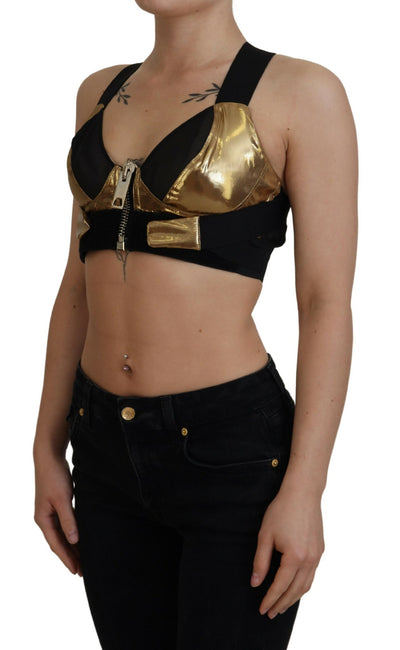 Black Gold Sleeveless Cropped Bustier Top
