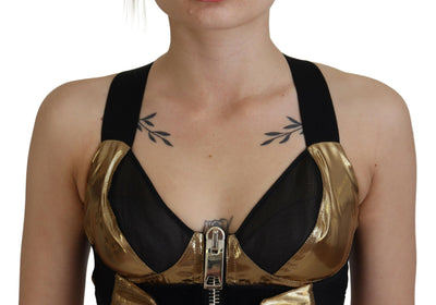 Black Gold Sleeveless Cropped Bustier Top
