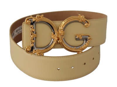 Dolce & Gabbana Beige Wide Waist Leather DG Logo Baroque Buckle Belt