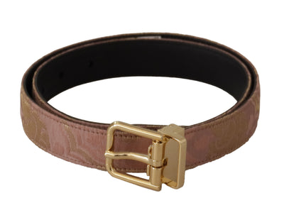 Dolce & Gabbana Rose Gold Leather Logo Engraved Metal Buckle Belt
