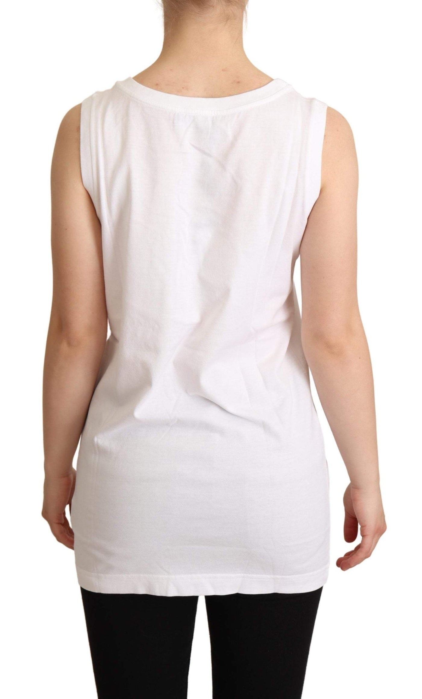 Dolce & Gabbana White La Moda Crystal Tank Top T-shirt Dolce & Gabbana, feed-agegroup-adult, feed-color-White, feed-gender-female, IT36|XXS, IT38|XS, IT40|S, Tops & T-Shirts - Women - Clothing, White at SEYMAYKA
