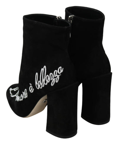 Dolce & Gabbana Black Suede L'Amore E'Bellezza Boots Shoes #women, Black, Boots - Women - Shoes, Brand_Dolce & Gabbana, Dolce & Gabbana, EU35/US4.5, EU36/US5.5, EU41/US10.5, feed-agegroup-adult, feed-color-black, feed-gender-female, feed-size-US4.5, Gender_Women, Shoes - New Arrivals at SEYMAYKA