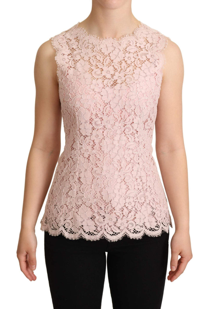 Dolce & Gabbana Pink Floral Lace Sleeveless Tank Blouse Top Dolce & Gabbana, feed-agegroup-adult, feed-color-Pink, feed-gender-female, IT38|XS, IT40|S, Pink, Tops & T-Shirts - Women - Clothing at SEYMAYKA