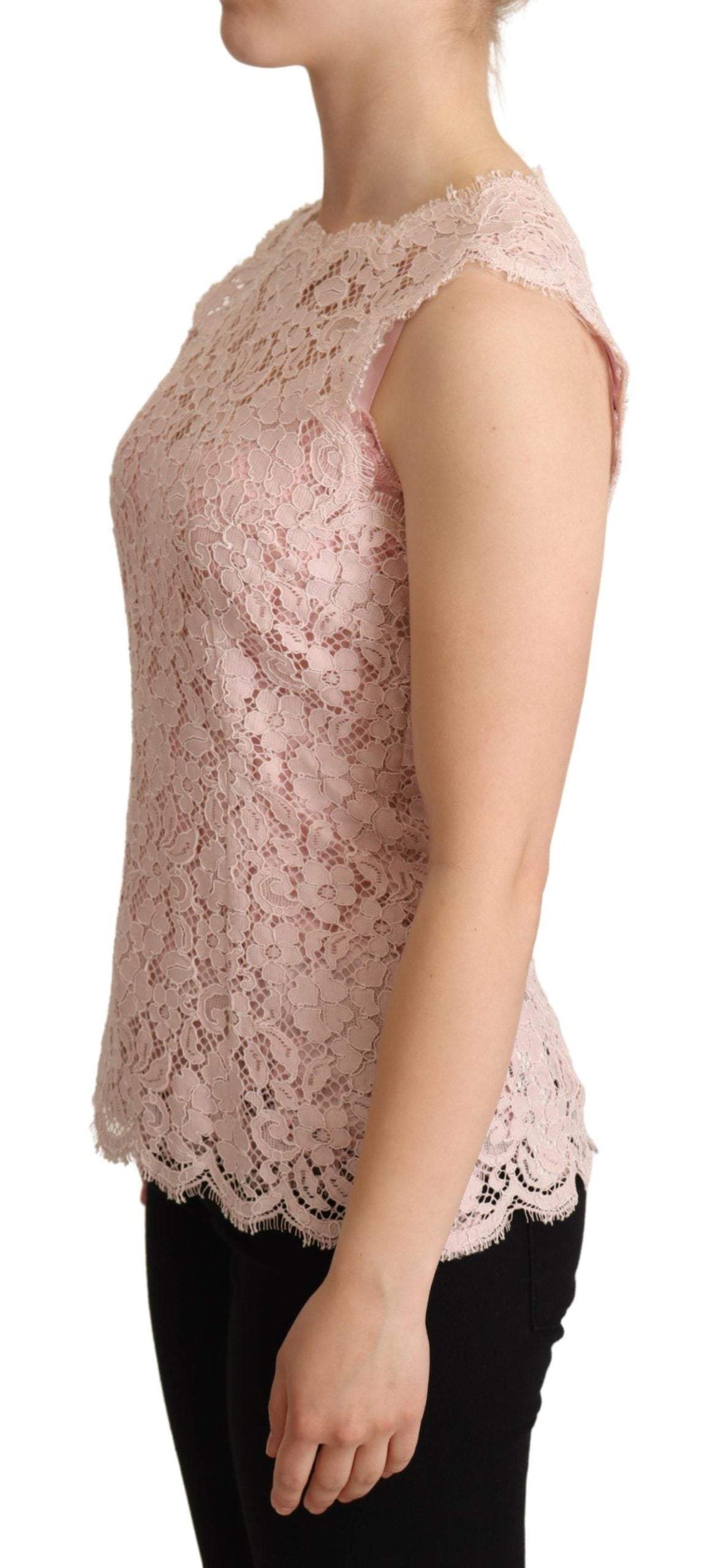 Dolce & Gabbana Pink Floral Lace Sleeveless Tank Blouse Top Dolce & Gabbana, feed-agegroup-adult, feed-color-Pink, feed-gender-female, IT38|XS, IT40|S, Pink, Tops & T-Shirts - Women - Clothing at SEYMAYKA