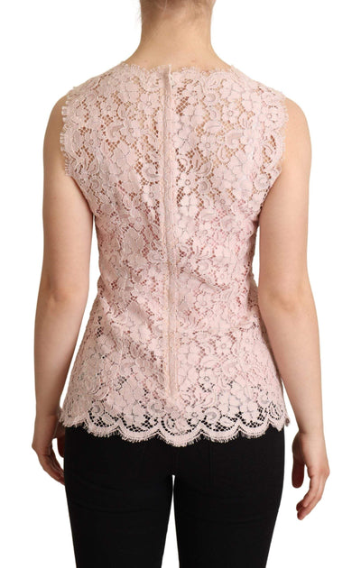 Dolce & Gabbana Pink Floral Lace Sleeveless Tank Blouse Top Dolce & Gabbana, feed-agegroup-adult, feed-color-Pink, feed-gender-female, IT38|XS, IT40|S, Pink, Tops & T-Shirts - Women - Clothing at SEYMAYKA