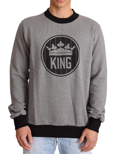 Dolce & Gabbana Gray Crown King Cotton Pullover Sweater #men, Dolce & Gabbana, feed-agegroup-adult, feed-color-Gray, feed-gender-male, Gray, IT46 | S, IT48 | M, IT50 | L, IT52 | XL, Sweaters - Men - Clothing at SEYMAYKA