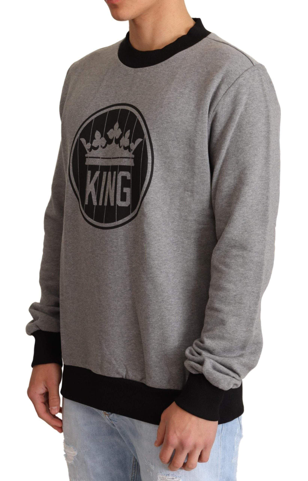Dolce & Gabbana Gray Crown King Cotton Pullover Sweater #men, Dolce & Gabbana, feed-agegroup-adult, feed-color-Gray, feed-gender-male, Gray, IT46 | S, IT48 | M, IT50 | L, IT52 | XL, Sweaters - Men - Clothing at SEYMAYKA