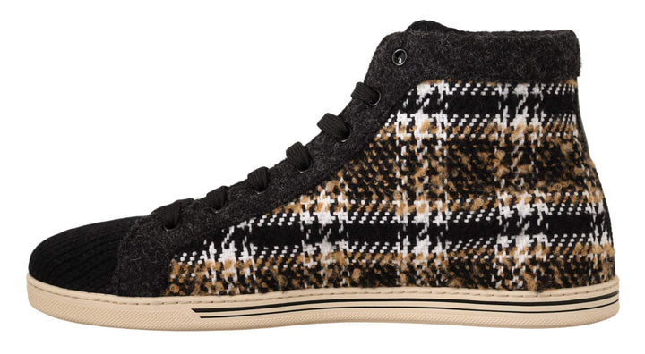 Dolce & Gabbana Beige Brown Wool Cotton High Top Sneakers #men, Beige, Dolce & Gabbana, EU44/US11, feed-1, Sneakers - Men - Shoes at SEYMAYKA