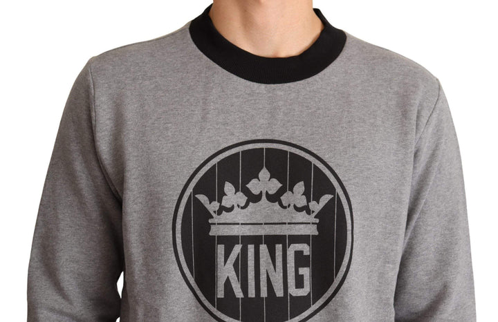 Dolce & Gabbana Gray Crown King Cotton Pullover Sweater #men, Dolce & Gabbana, feed-agegroup-adult, feed-color-Gray, feed-gender-male, Gray, IT46 | S, IT48 | M, IT50 | L, IT52 | XL, Sweaters - Men - Clothing at SEYMAYKA