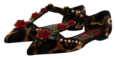 Dolce & Gabbana Brown Ballerina Embellished Leopard Print Shoes