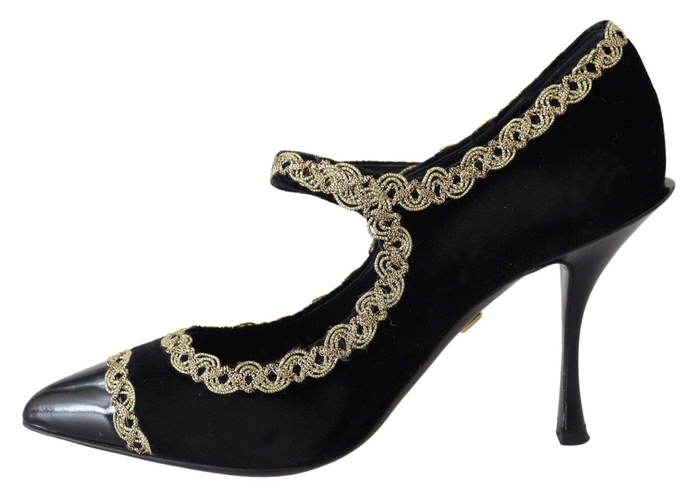 Dolce & Gabbana Black Velvet Gold Mary Janes Pumps #women, Black, Dolce & Gabbana, EU35/US4.5, feed-agegroup-adult, feed-color-Black, feed-gender-female, Pumps - Women - Shoes, Shoes - New Arrivals at SEYMAYKA
