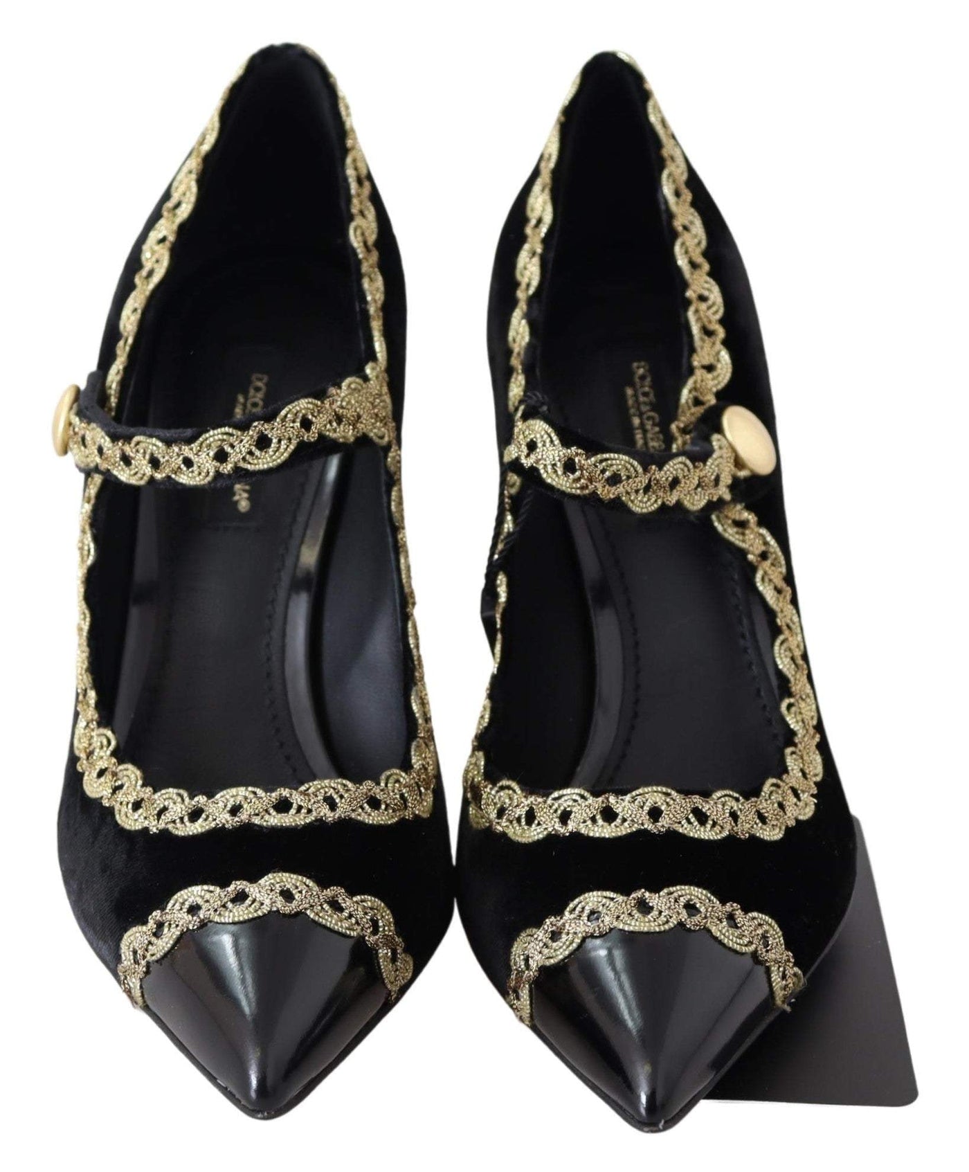 Dolce & Gabbana Black Velvet Gold Mary Janes Pumps #women, Black, Dolce & Gabbana, EU35/US4.5, feed-agegroup-adult, feed-color-Black, feed-gender-female, Pumps - Women - Shoes, Shoes - New Arrivals at SEYMAYKA