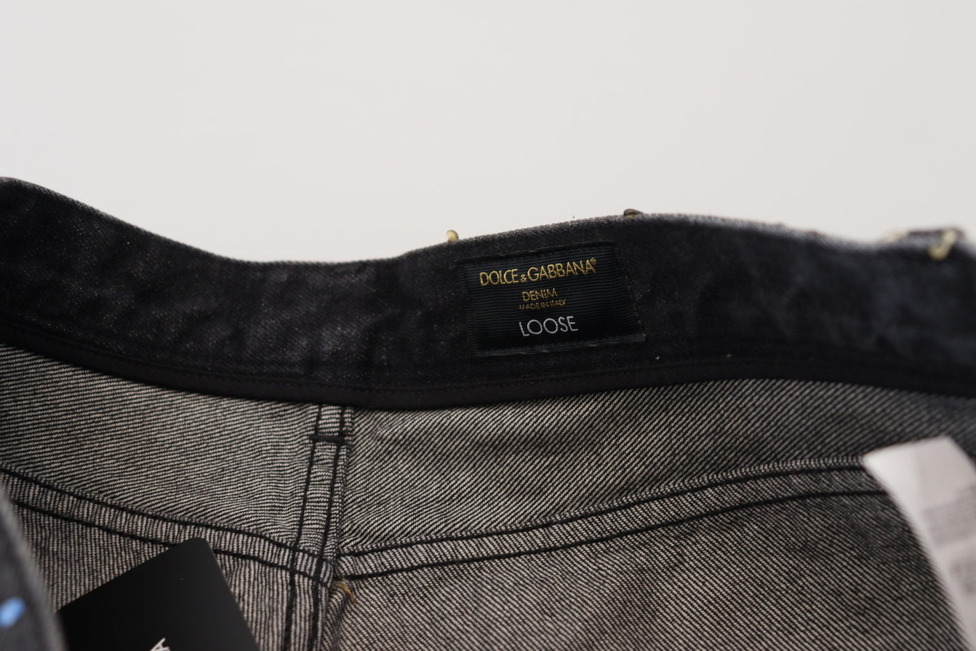 Dolce & Gabbana Black Multicolor Print Tattered Denim Jeans