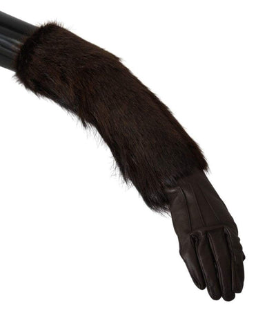 Dolce & Gabbana  Brown Elbow Length Mittens Leather Fur Gloves #women, 7.5|S, Accessories - New Arrivals, Brand_Dolce & Gabbana, Brown, Catch, Dolce & Gabbana, feed-agegroup-adult, feed-color-brown, feed-gender-female, feed-size-7.5|S, Gender_Women, Gloves - Women - Accessories, Kogan at SEYMAYKA