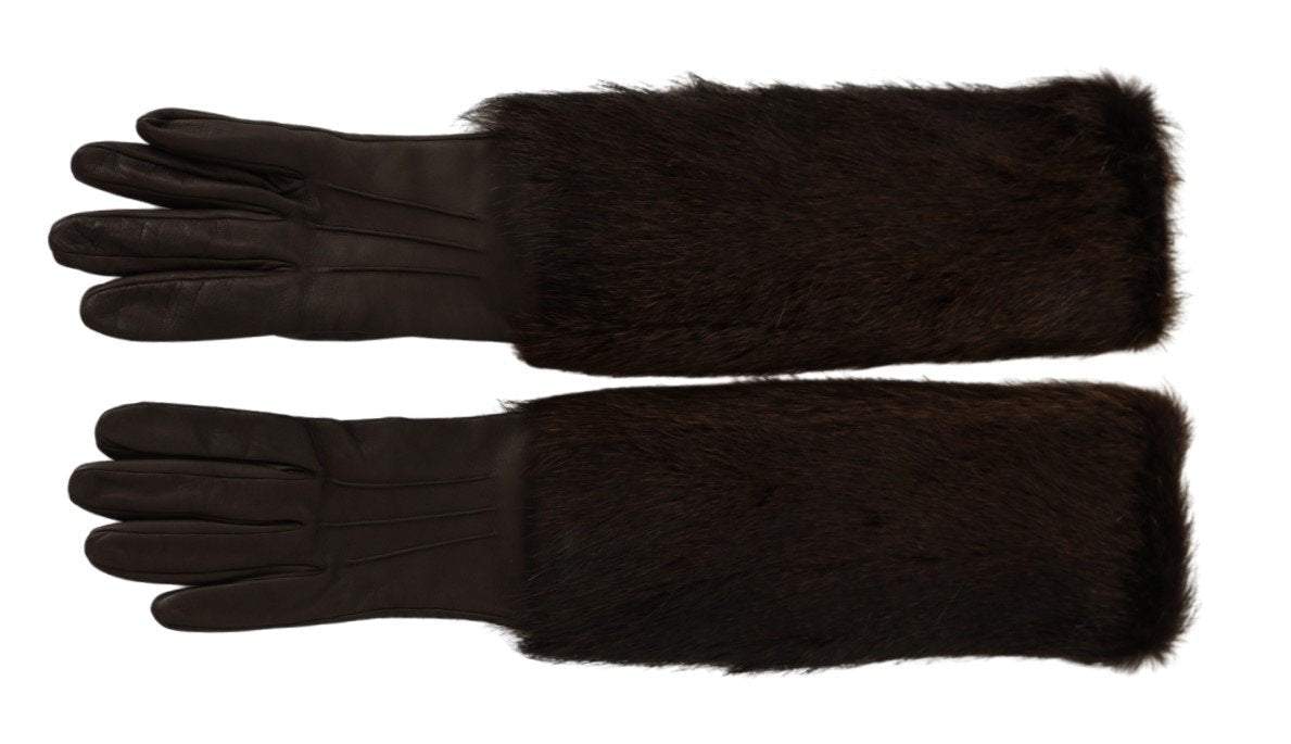 Dolce & Gabbana  Brown Elbow Length Mittens Leather Fur Gloves #women, 7.5|S, Accessories - New Arrivals, Brand_Dolce & Gabbana, Brown, Catch, Dolce & Gabbana, feed-agegroup-adult, feed-color-brown, feed-gender-female, feed-size-7.5|S, Gender_Women, Gloves - Women - Accessories, Kogan at SEYMAYKA