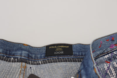 Dolce & Gabbana Blue Cotton Color Splash Print Denim Jeans