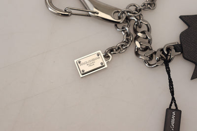 Dolce & Gabbana Black Prince Studs Logo Silver Brass Keychain