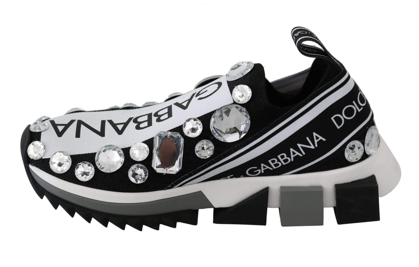 Dolce & Gabbana Black White Crystal Women's Sneakers Shoes #women, Black, Brand_Dolce & Gabbana, Dolce & Gabbana, EU35/US4.5, feed-agegroup-adult, feed-color-black, feed-gender-female, feed-size-US4.5, Gender_Women, Shoes - New Arrivals, Sneakers - Women - Shoes at SEYMAYKA