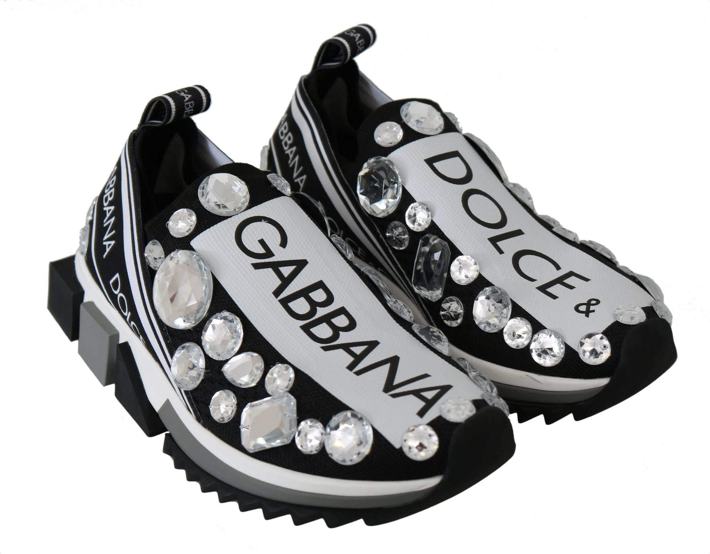 Dolce & Gabbana Black White Crystal Women's Sneakers Shoes #women, Black, Brand_Dolce & Gabbana, Dolce & Gabbana, EU35/US4.5, feed-agegroup-adult, feed-color-black, feed-gender-female, feed-size-US4.5, Gender_Women, Shoes - New Arrivals, Sneakers - Women - Shoes at SEYMAYKA