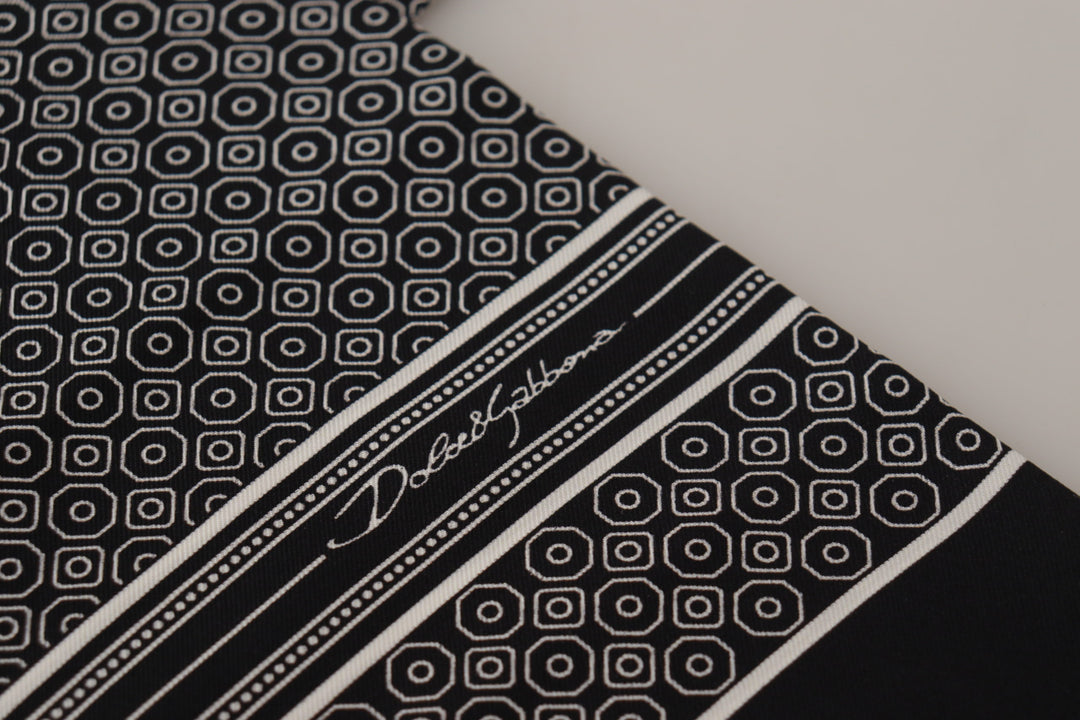 Dolce & Gabbana Black White 100% Silk Geometric Shawl Fringe Scarf