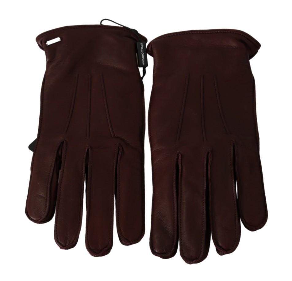 Dolce & Gabbana  Maroon Wrist Length Mitten Leather Gloves #women, 10 | XL, 10.5 | XXL, 11 | 3XL, Accessories - New Arrivals, Bordeaux, Brand_Dolce & Gabbana, Catch, Dolce & Gabbana, feed-agegroup-adult, feed-color-bordeaux, feed-gender-female, feed-size-10 | XL, feed-size-10.5 | XXL, feed-size-11 | 3XL, Gender_Women, Gloves - Women - Accessories, Kogan at SEYMAYKA