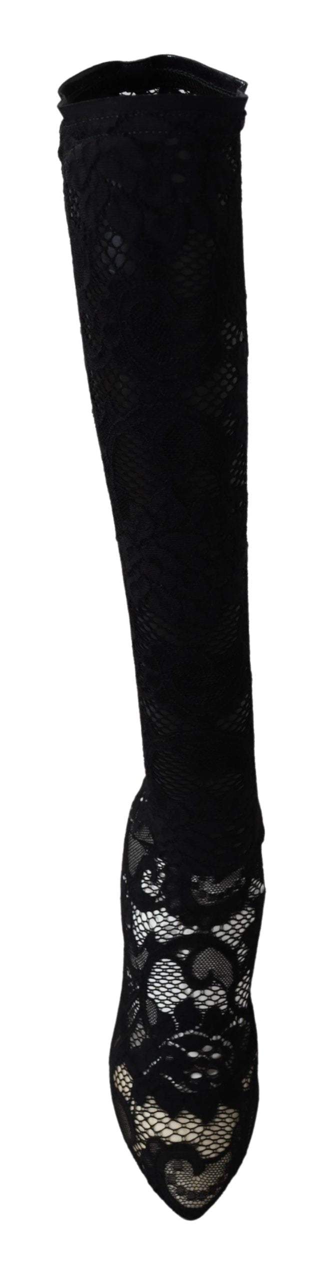 Dolce & Gabbana Black Taormina Lace Socks Boots Shoes Pumps #women, Black, Boots - Women - Shoes, Dolce & Gabbana, EU36.5/US6, EU36/US5.5, EU40.5/US10, EU41/US10.5, feed-agegroup-adult, feed-color-Black, feed-gender-female, Shoes - New Arrivals at SEYMAYKA