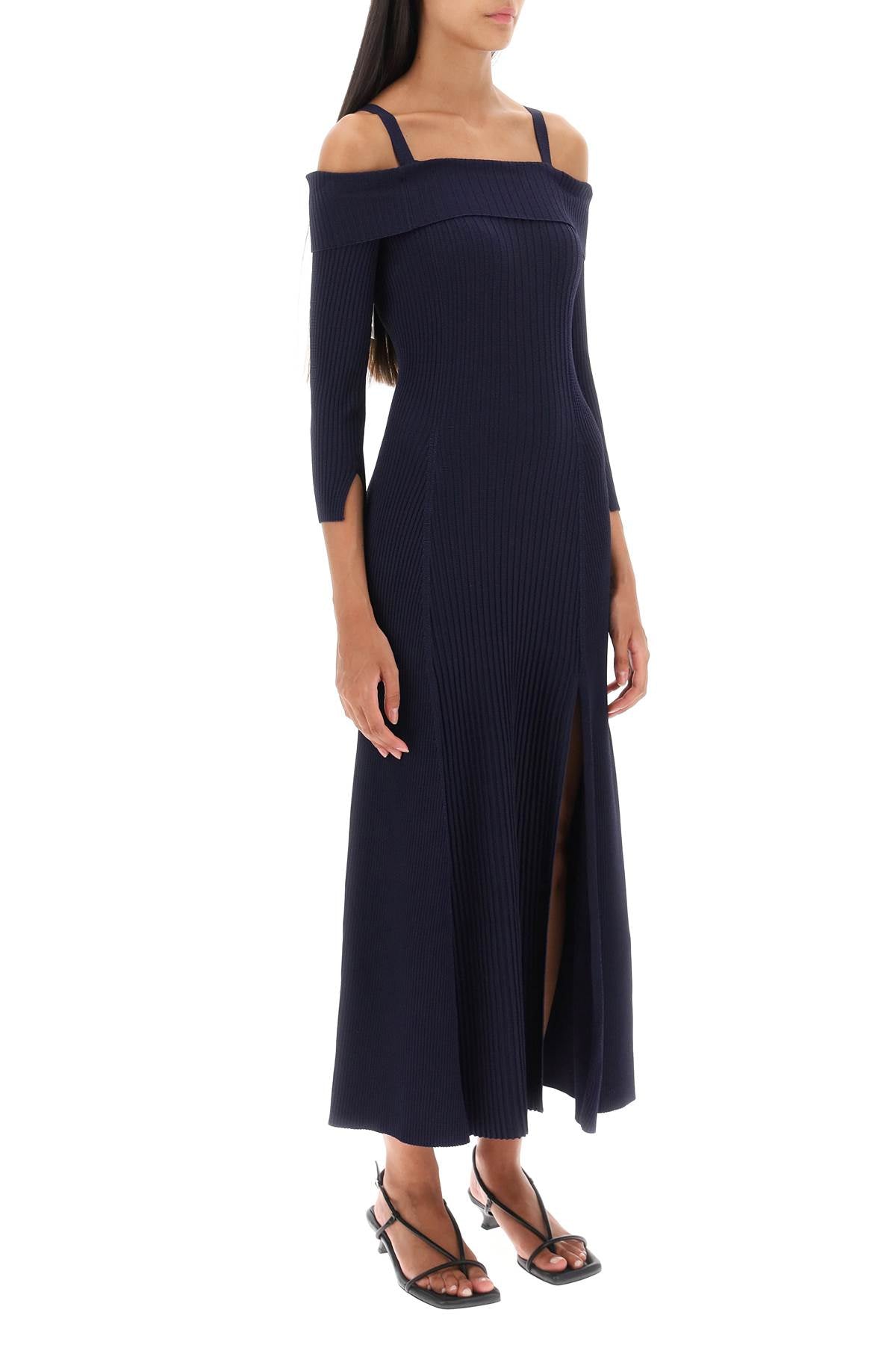 Ganni long knitted off-the-shoulder dress-1