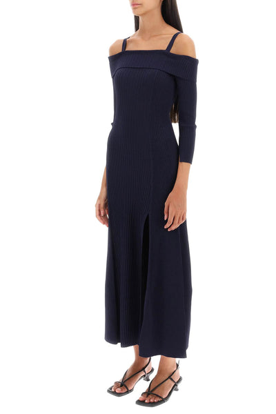 Ganni long knitted off-the-shoulder dress-3