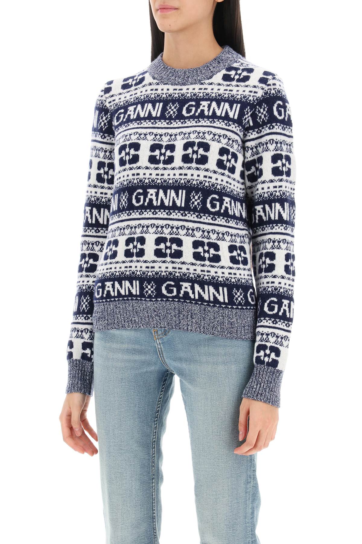 Ganni jacquard wool sweater with logo pattern-3