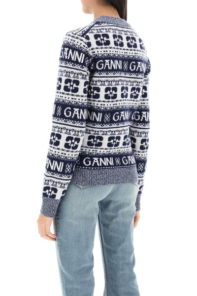 Ganni jacquard wool sweater with logo pattern-2
