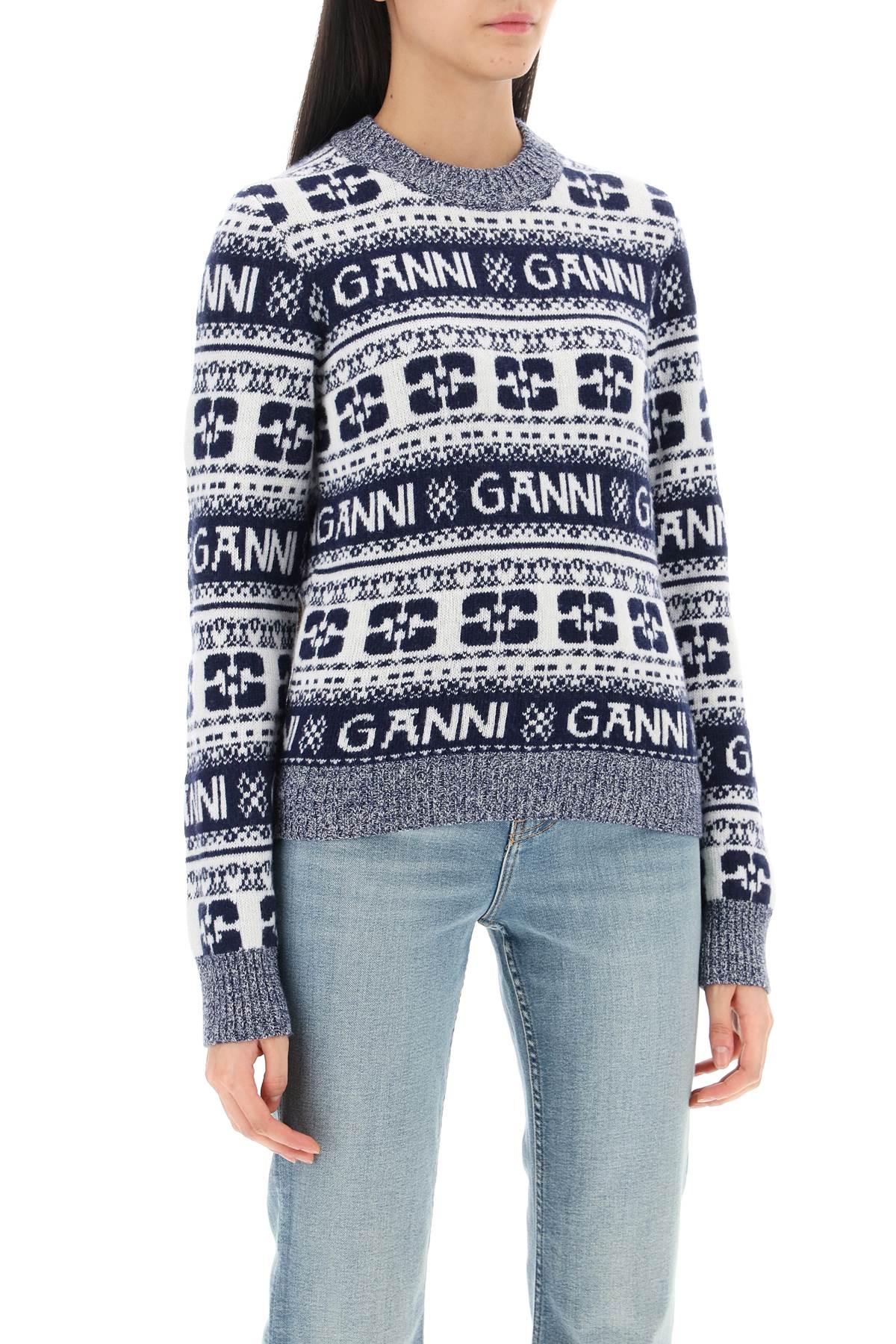 Ganni jacquard wool sweater with logo pattern-1