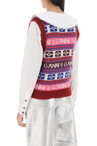 Ganni jacquard wool vest with logo pattern-2
