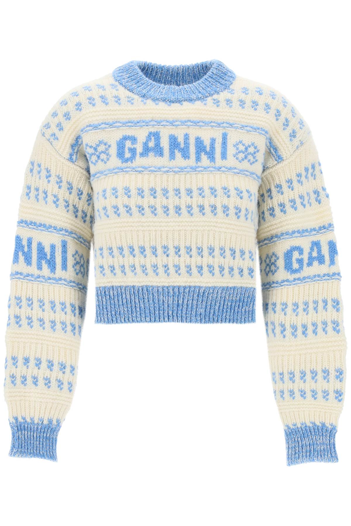 Ganni cropped wool jacquard pul-0